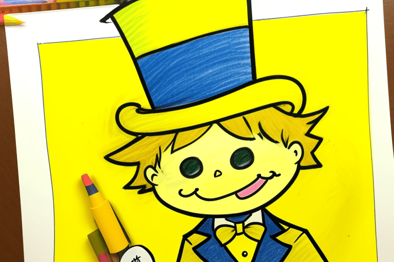AI generated: (child's drawing:1.4) of a ((top hat)), cartoon colored, bright sunny time, primary colors, yellow a...