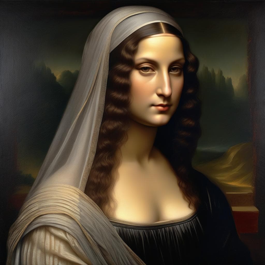 AI generated: professional portrait of a dilusioned Mona Lisa, badass look, XII century, heavy brushstrokes, textu...