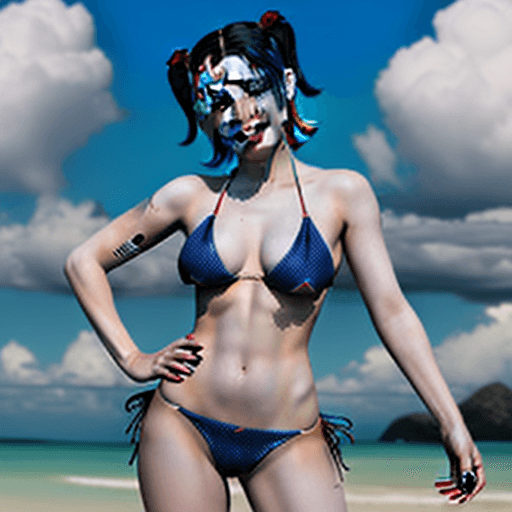 AI generated: Harley Quinn in transparent bikini  