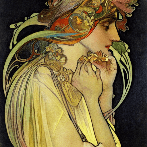 AI generated: golden letter W water color Alphonse Mucha