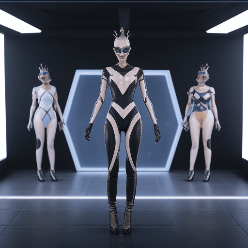 AI generated: A fashion show in geometric costume, exaggerated costume, 4K, Fashion show situation , a virtual Ava...