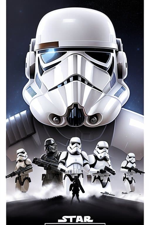 AI generated: A clever and playful digital art composition featuring Hollywood celebrities as stormtroopers, weari...