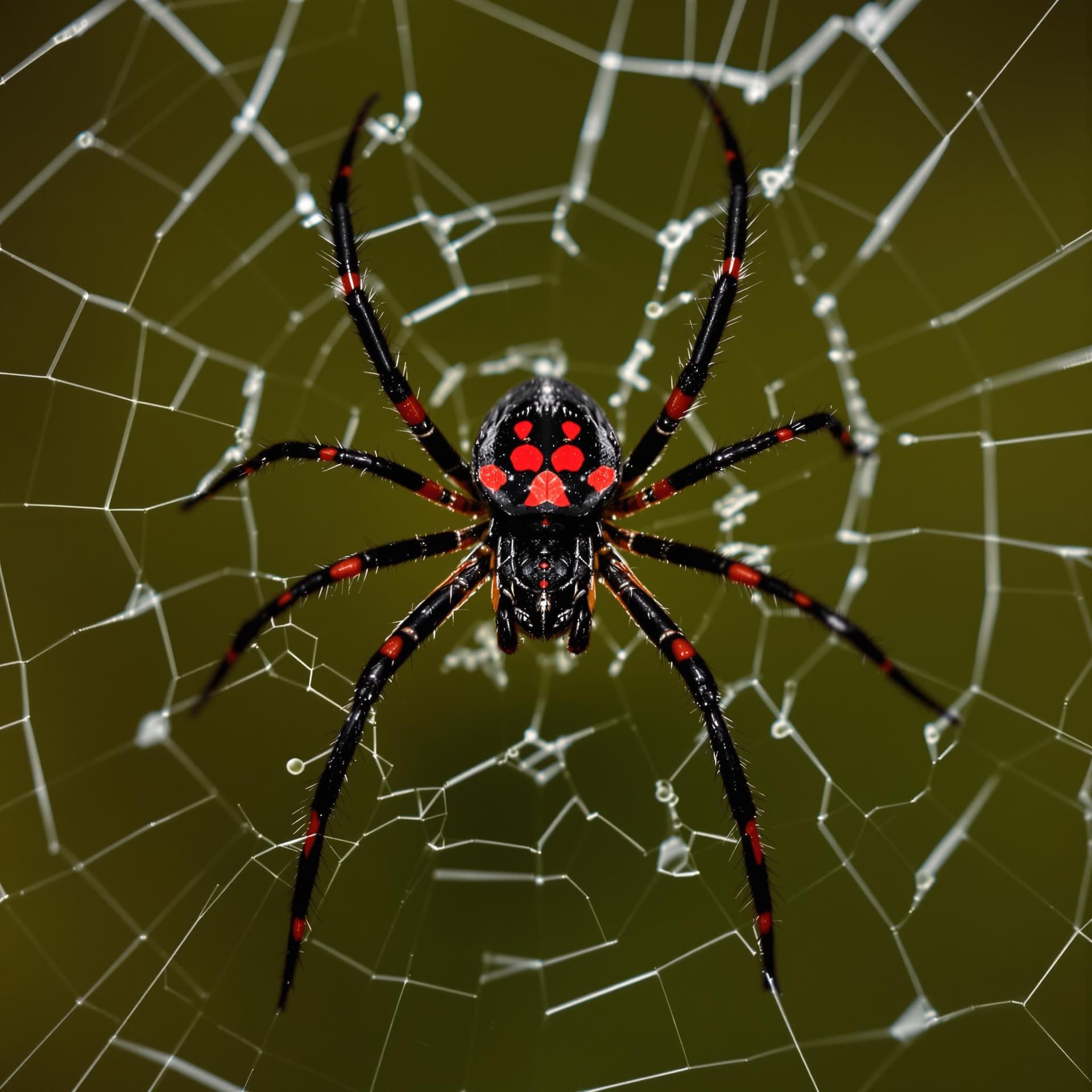 AI generated: photography of a black widow spider, with red spots