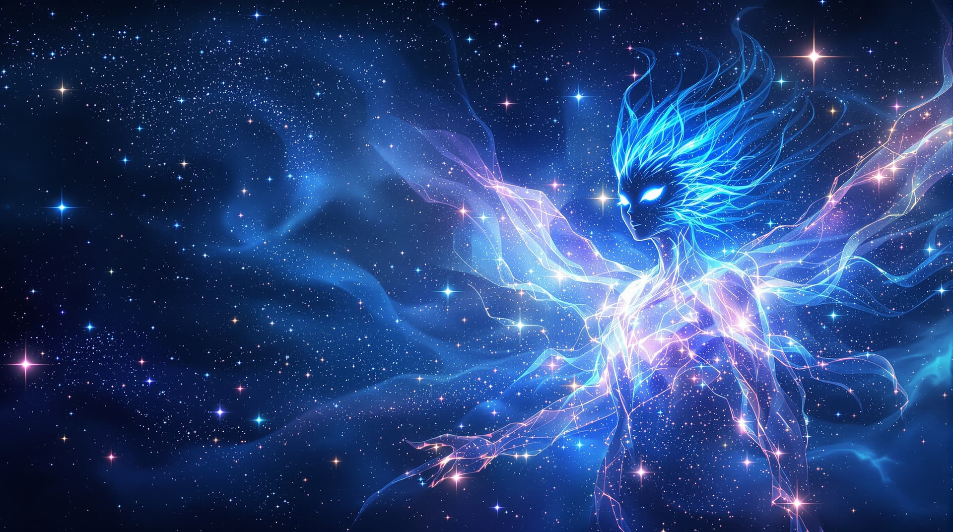 AI generated: Image is a digital artwork featuring  theme spirit in the sky filled with bright stardust and fracta...
