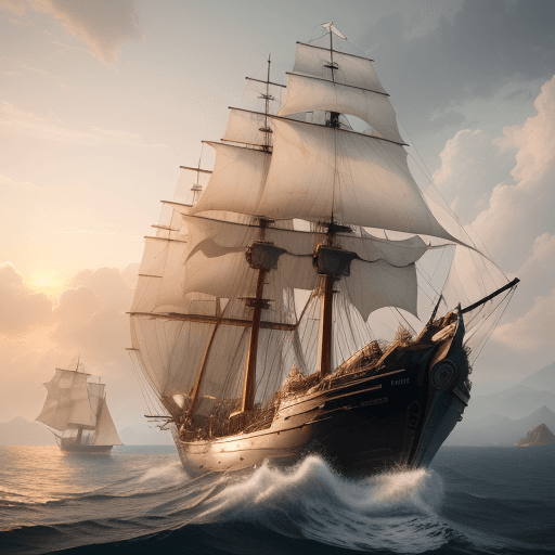 AI generated: Photo of a ultra realistic sailing ship, dramatic light, pale sunrise, cinematic lighting, battered,...