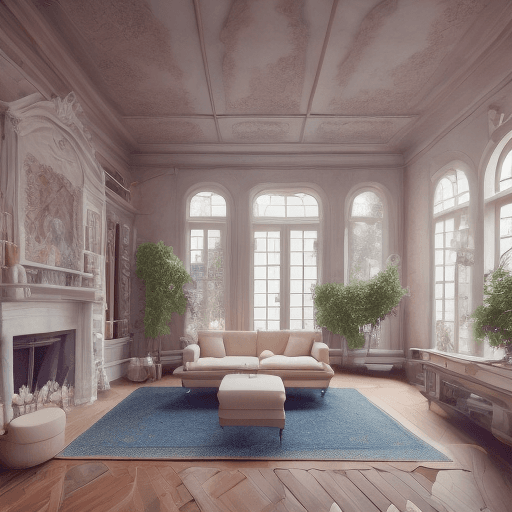 AI generated: High resolution photography interior design, dreamy sunken living room conversation pit, wooden floo...