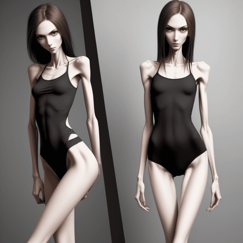 AI generated: extreme beautiful skinny slender (almost anorexic)  girl with skinny slender thighs narrow, 
