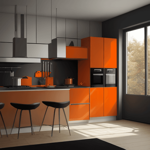 AI generated: dark, kitchen, chef, cartoon, stylish   photorealistic representation, graceful balance, wimmelbilde...