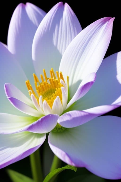 AI generated: Hypermacro photography of Spring bright intricate flower, breaking through a blizzard, Sunbeams rays...