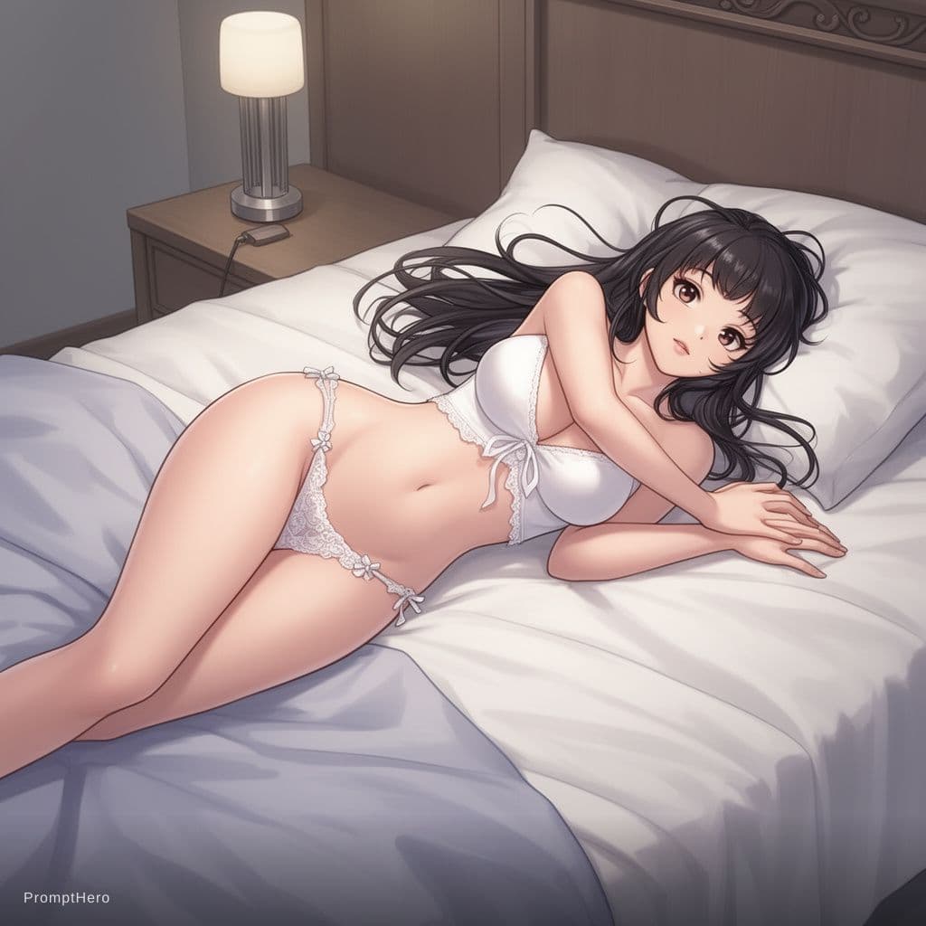AI generated: A sexy Asian anime lady laying on the bed nude.