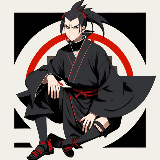 AI generated: bauhaus style pattern, big clothes, cool anime style, character, village center, medieval, ninja mag...