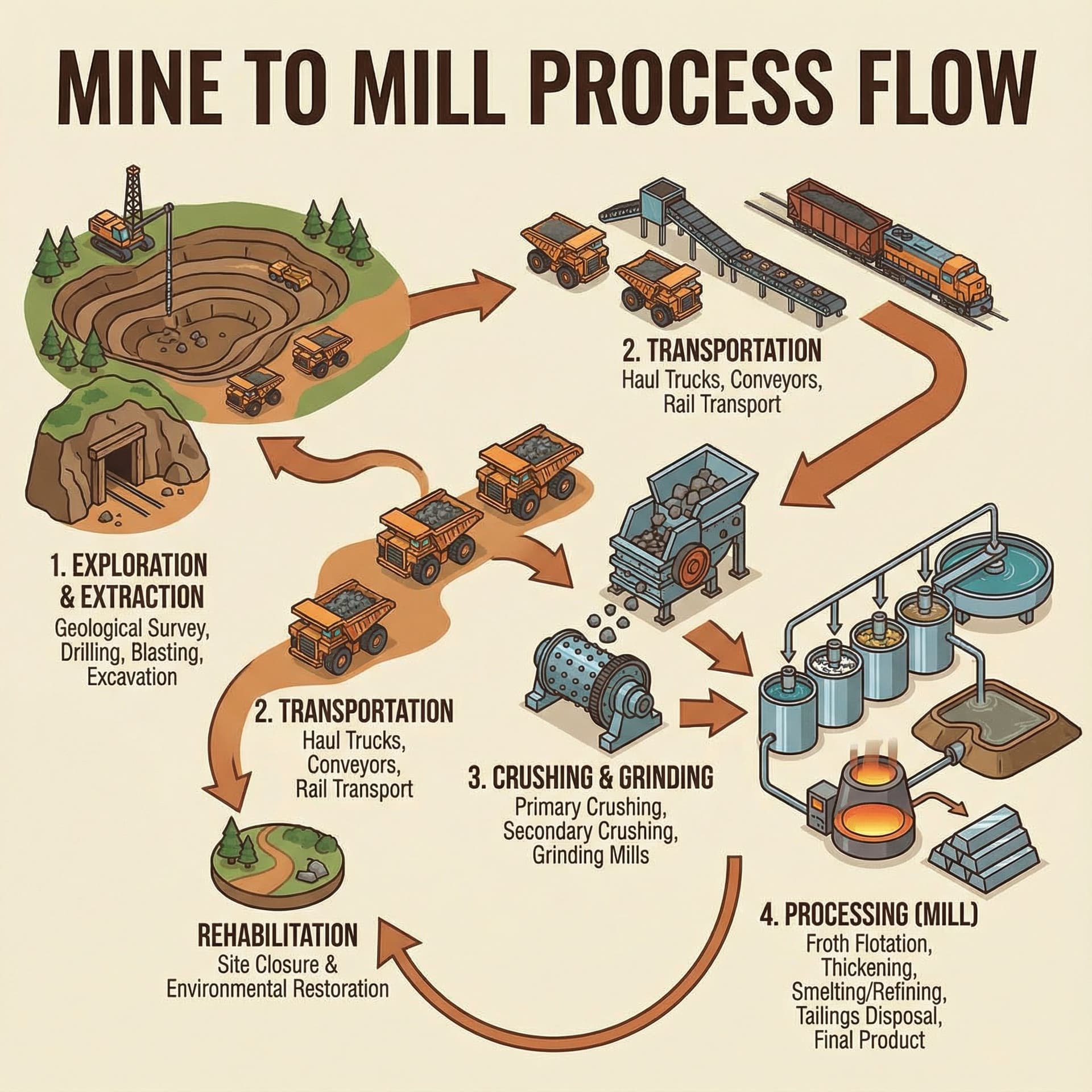 AI generated: hacer una infografía de mine to mill
