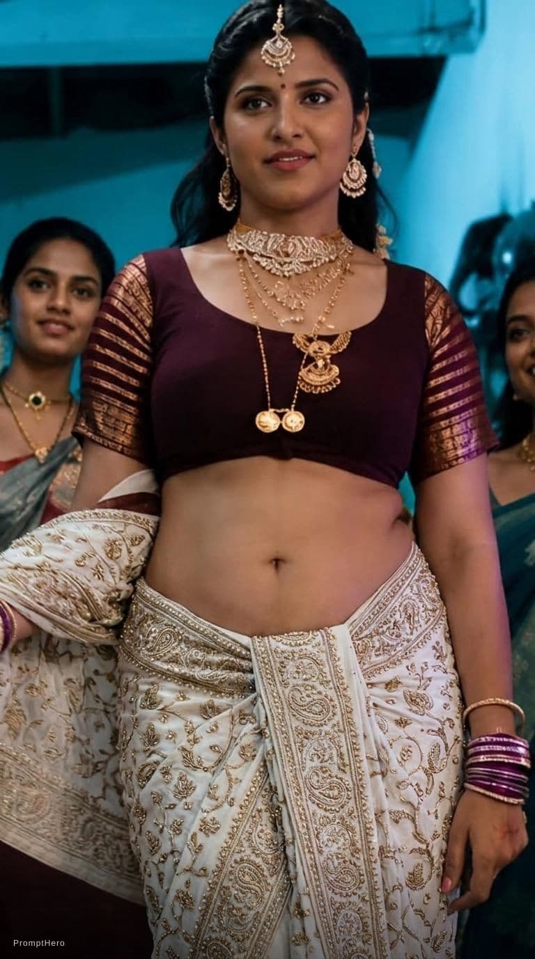 AI generated: Maintain the character as it is attire with blouse with bottom undergarments fabric with embroidery ...