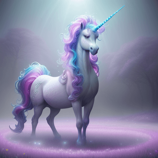 AI generated: A dazzlingly phosphorescent unicorn standing majestically in a field of shimmering petals and swirli...