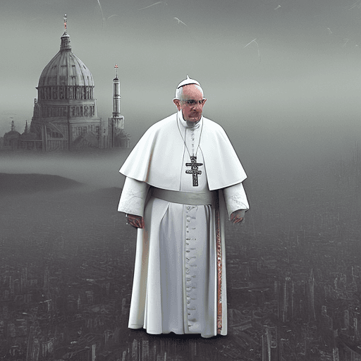AI generated: A stunning cinematic illustration featuring the pope dressed in a unique ensemble. he is wearing a w...