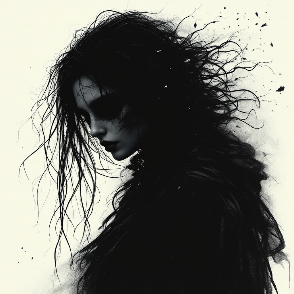 AI generated: A mysterious shadow weaver, her form blending into the very shadows she manipulates, where her cloth...