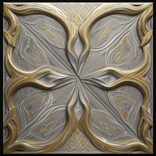 AI generated: white and gold Damascus The capital,  painting on a gray background, in the style of graceful sculpt...