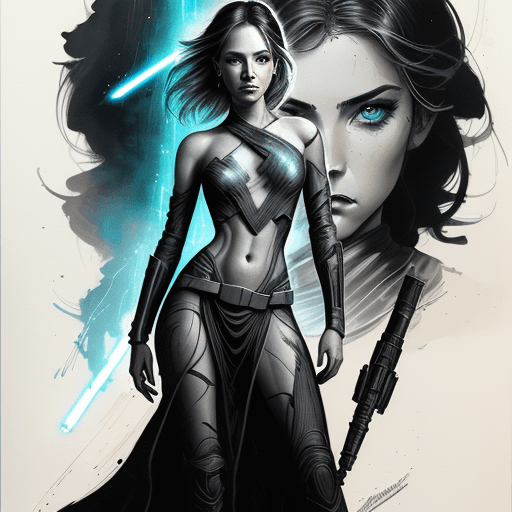 AI generated: full body portrait of a gorgeous female jedi, Star Wars themed, sparkling eyes, seductive, expressiv...