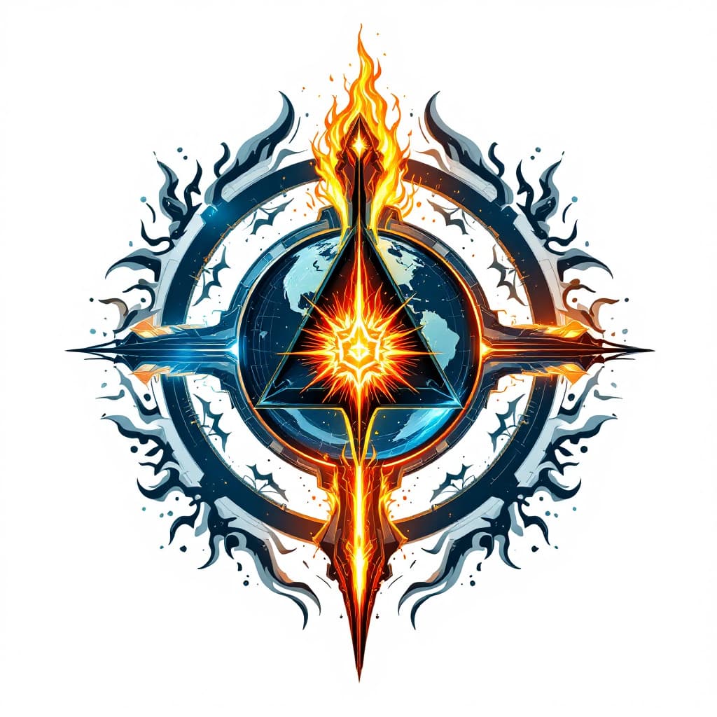 AI generated: A cyber punk emblem with earth water fire and air