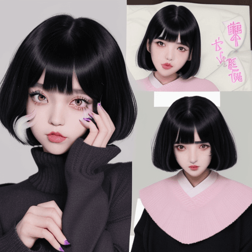 AI generated: Japanese girl, jirai-kei makeup, xiaohongshu makeup, douyin girl, short black hair, shaggy bangs sha...