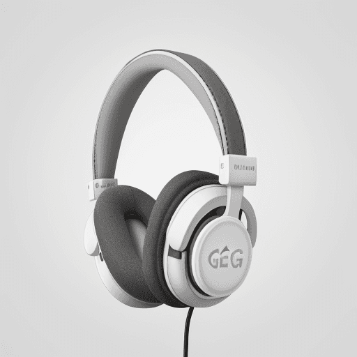 AI generated: create a realistic image of the white and grey over ear headphones that look like they were made by ...