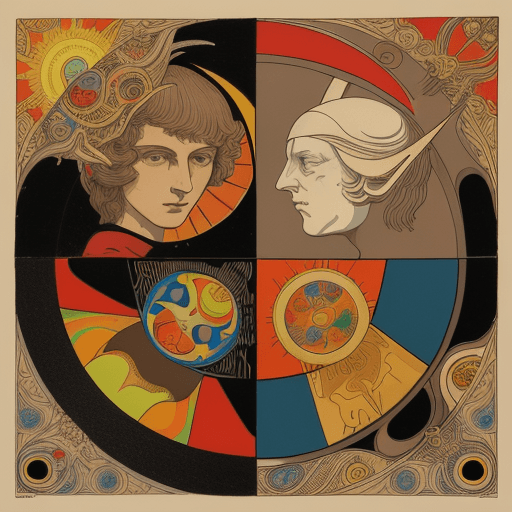AI generated: 
a piece of art made from an old drawing showing the sun and moon, in the style of tarot card, paul ...