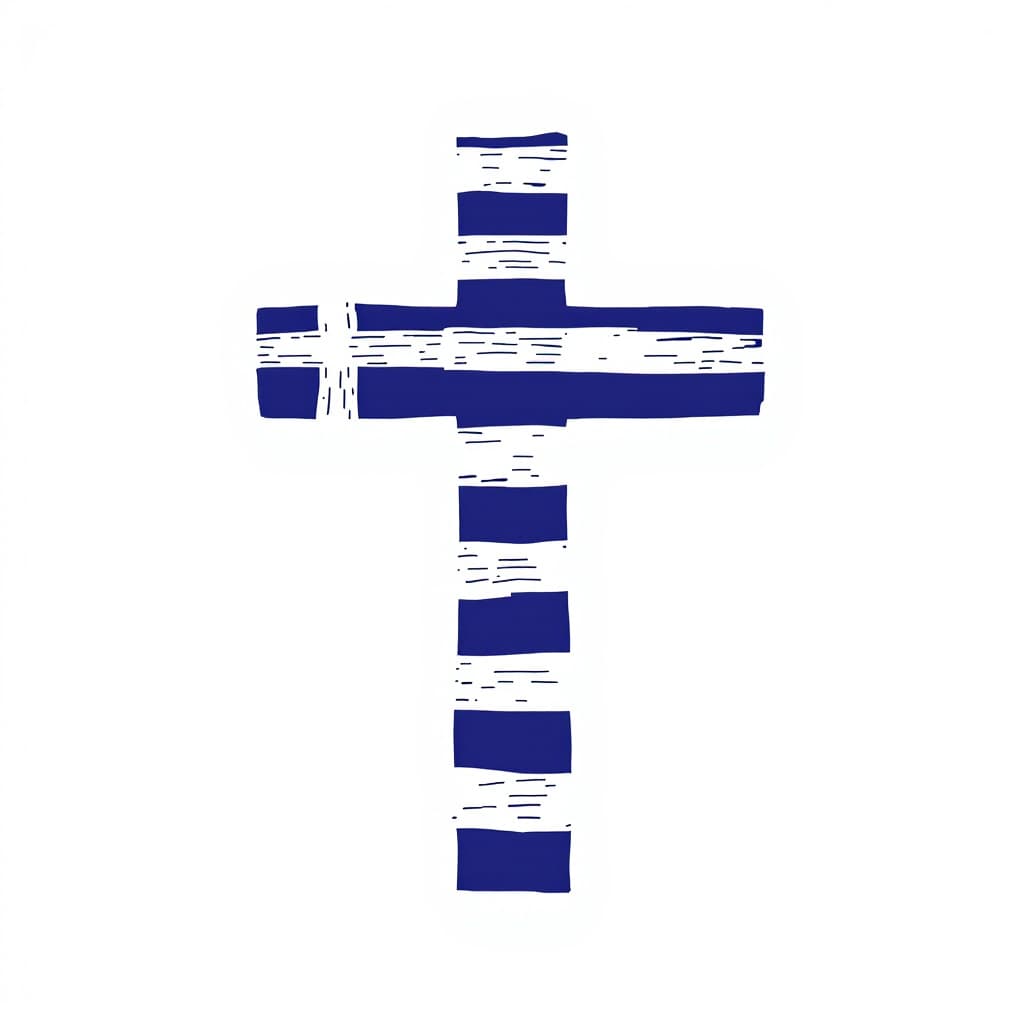 AI generated: A cross in the shape of an Greek flag  pattern, high resolution vector graphic, minimalistic design ...