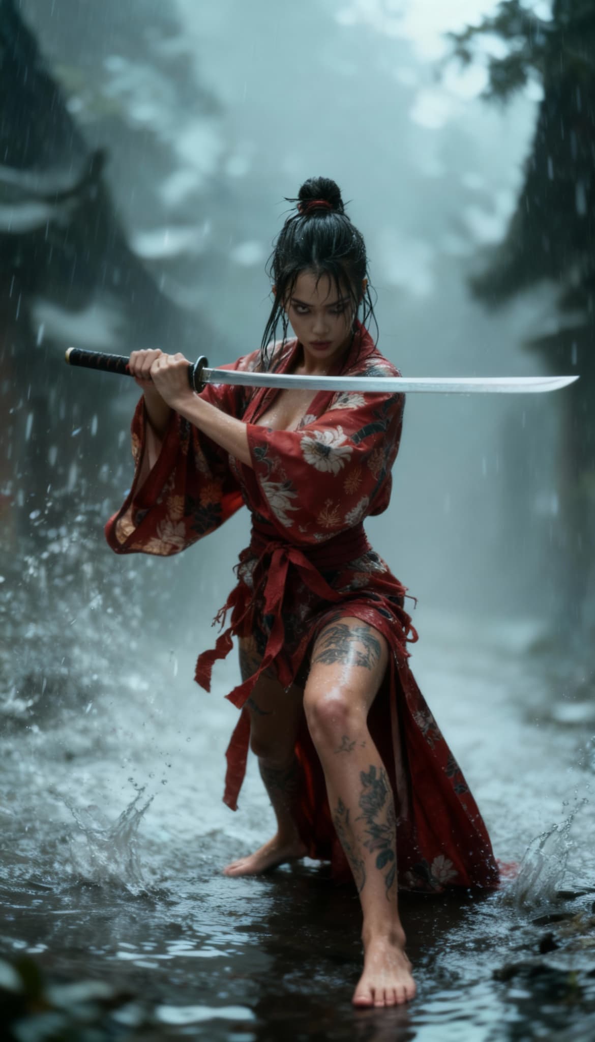 AI generated: full body view, barefoot, long legs, Freepik_full
guarding with katana