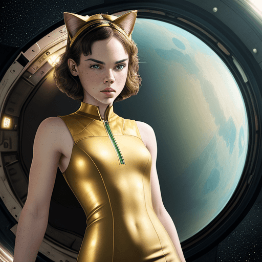 AI generated: Beautiful cat girl. Daisy Ridley. Cat ears. Cat tail. Beautiful face. Beautiful eyes. Slender body. ...