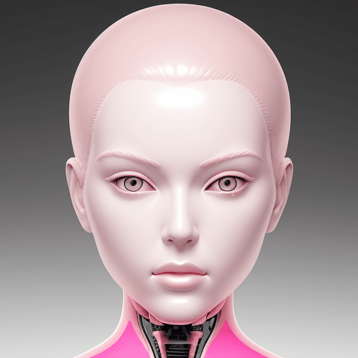 AI generated: woman bionic ceramic glossy pink face sculpture, pushed out of the background, front view, brightly ...