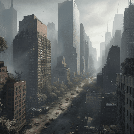 AI generated: new york after 20 years of the cordyceps fungus outbreak in the last of us with wildly growing fores...