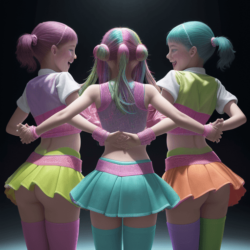 AI generated: High resolution photography of 3 girls between  7 and 14 years old dancing on pop music. wearing col...