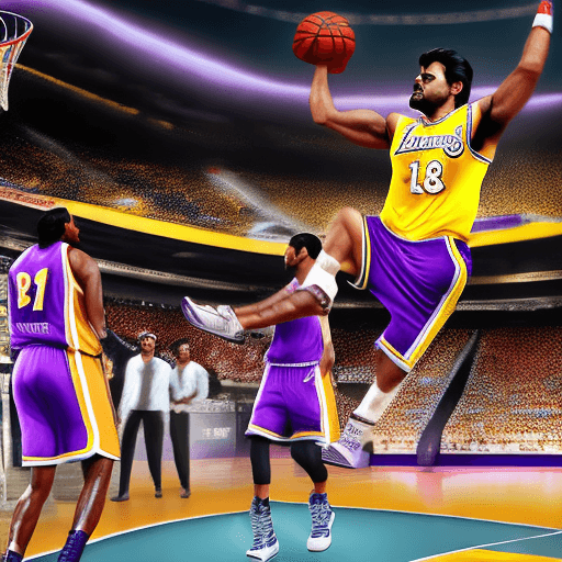 AI generated: realistic RRR hero Ram Charan playing basketball, he is jumping to dunk on the hoop and he is dresse...