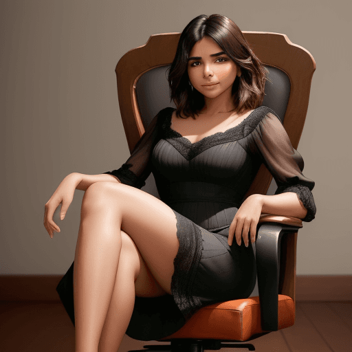 AI generated: An image of a samantha ruth prabhu with a confident and poised demeanor, sitting on a wooden directo...