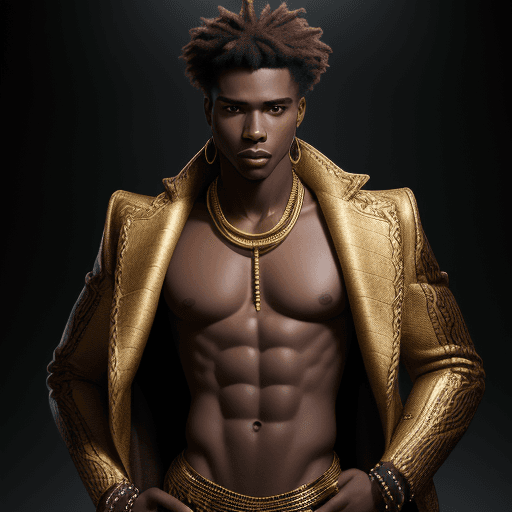 AI generated: Exotic male, serious mood, african american, perfect male anatomy, Photorealistic, ultra quality, fa...