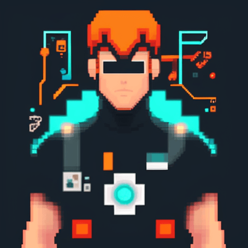 AI generated: Awesome illustration, featured on FreePik, man with , futuristic, technology, SAI 16 bit pixel art