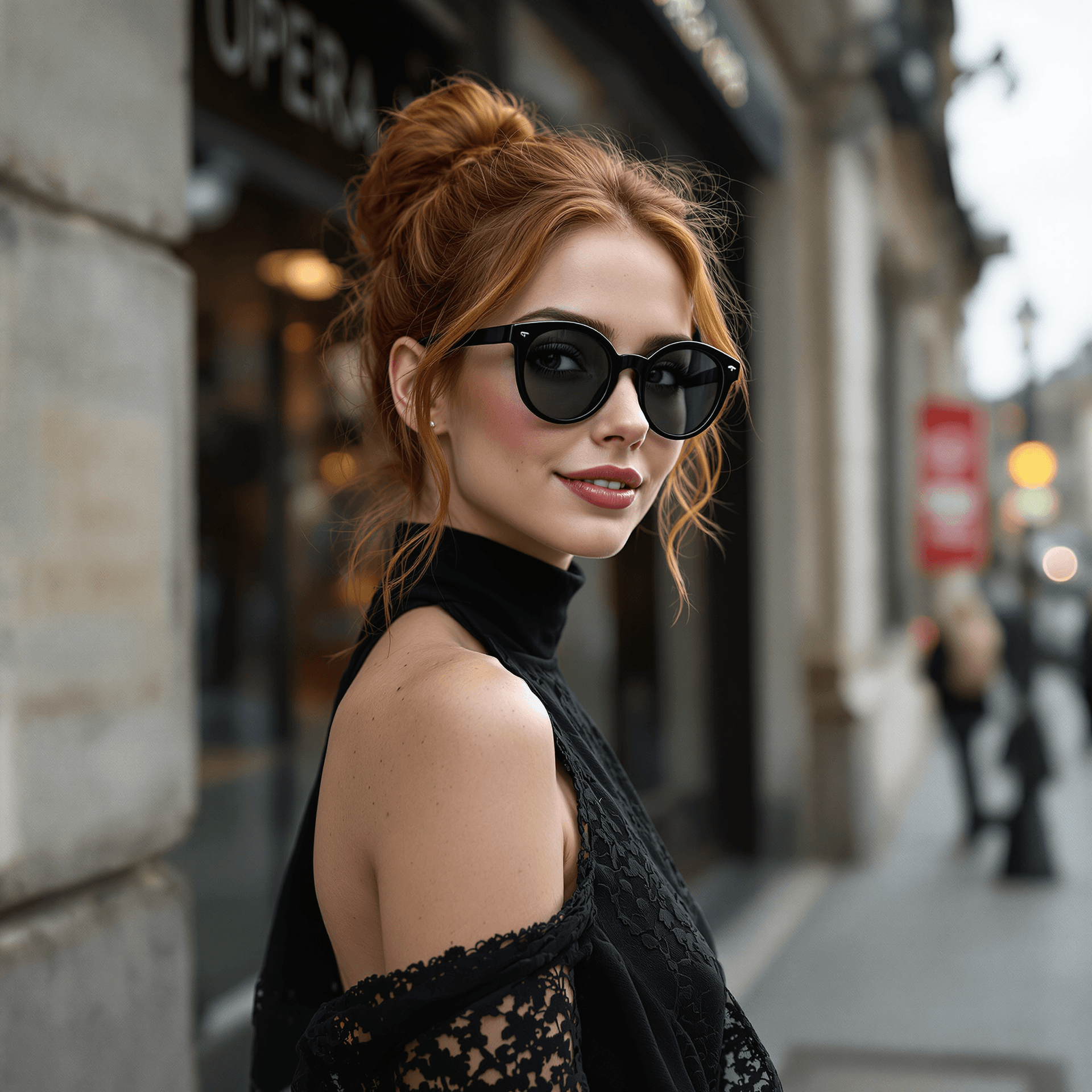 AI generated: High-resolution photograph of a slim, 30-year-old redheaded European woman, radiating a shy yet allu...