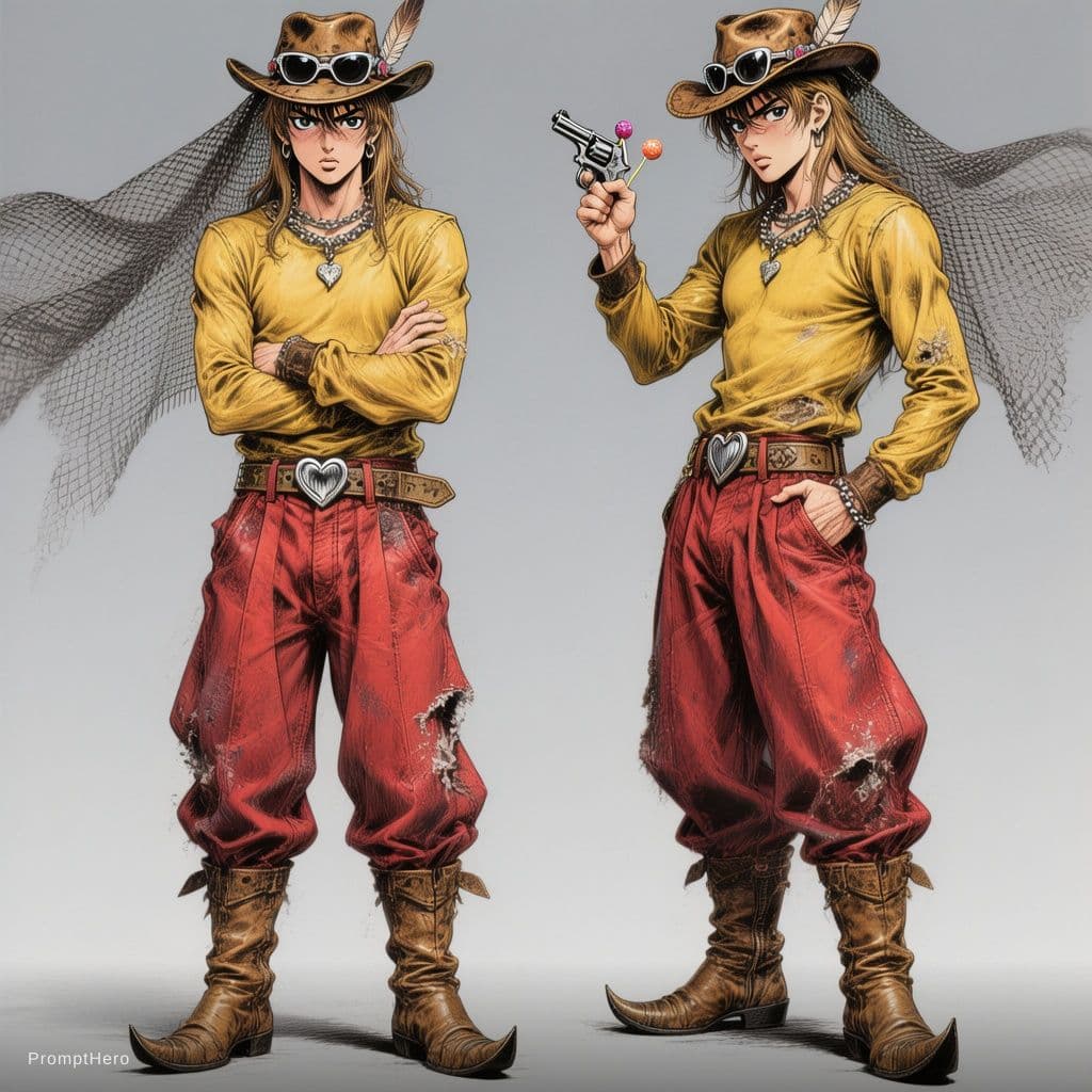 AI generated: Style: JoJo's Bizarre Adventure, anime style, manga aesthetic, heavy ink lines, vibrant dramatic sha...