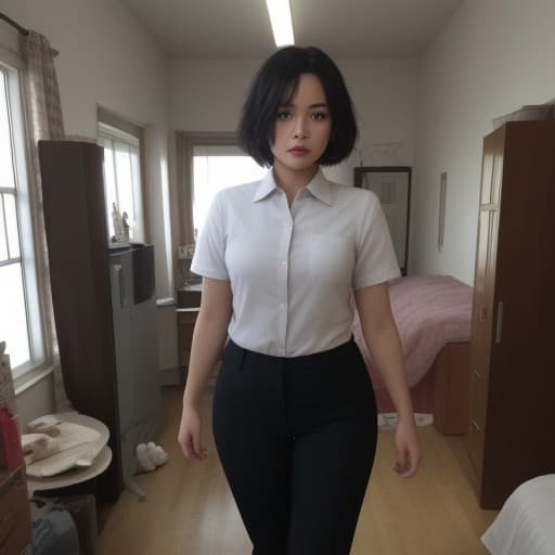 AI generated: milf mother, alone, massive breasts, wide hips, makeup, lipstick, thick thighs, curvy, shirt, large ...