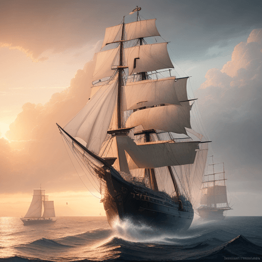 AI generated: Photo of a ultra realistic sailing ship, dramatic light, pale sunrise, cinematic lighting, battered,...