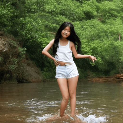 AI generated: A woman with long hair, black-brown hair color, cute, bright face, Asian, Thai style, white skin, we...