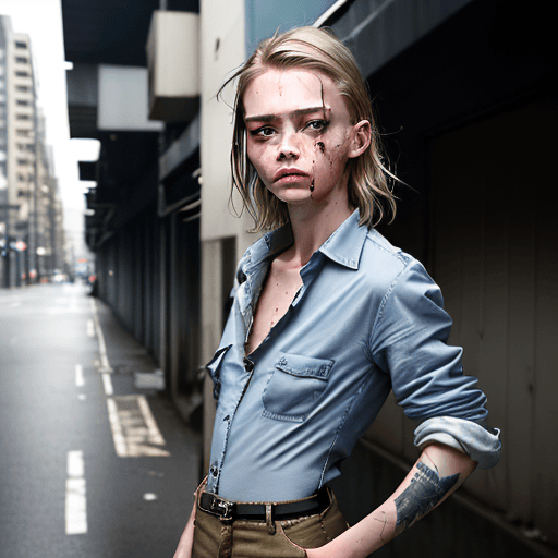 AI generated: a photo of a woman, dress shirt, somewhat androgenic, one model, rugged, sydney, taken with a canon ...
