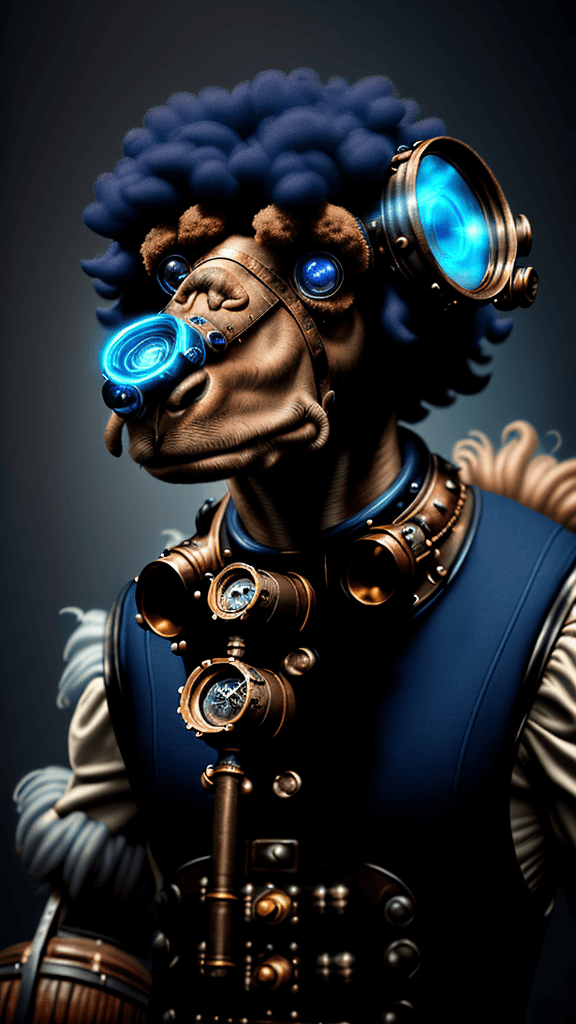 AI generated: <lora:steampunkai:1> steampunkai, Digital artwork, extreme close-up shot of a Cromulent [Camel:Poodl...