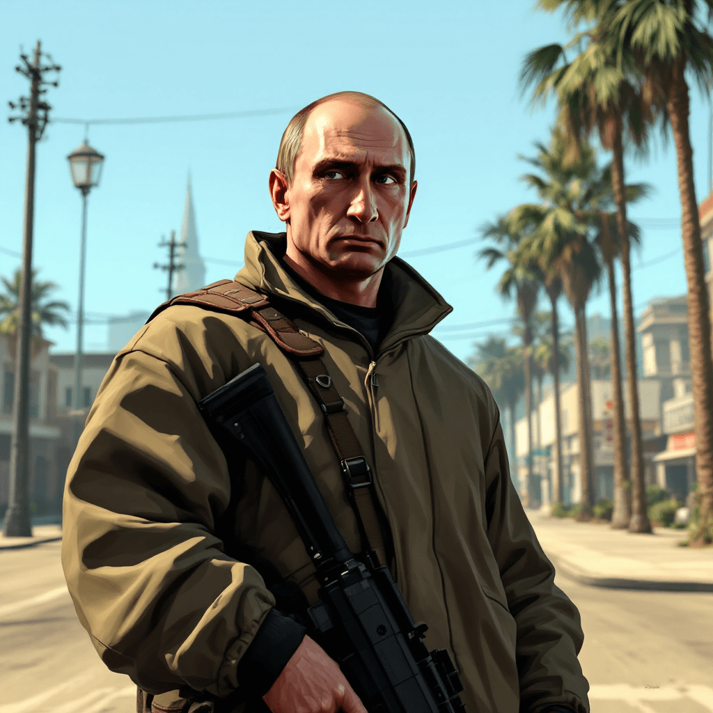 AI generated: Putin on the cover of GTA San Andreas