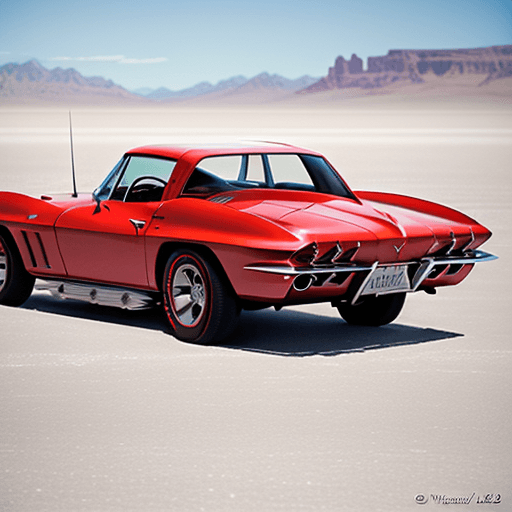 AI generated: Hyper-realistic, photo, kodak gold 200, style of Virgiliu Andone, side view, red 1964 Chevrolet Corv...