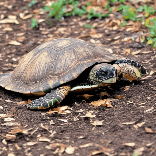 AI generated: turtle walking over a house, smiling