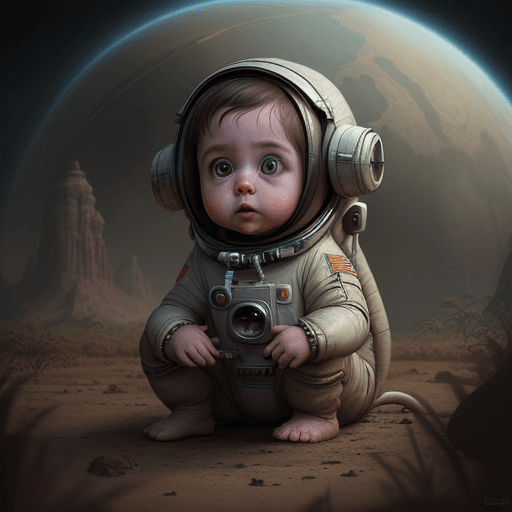 AI generated: prehistoric  digital DOF matte painting by ross trans, earthy colour cute adorable human baby astron...