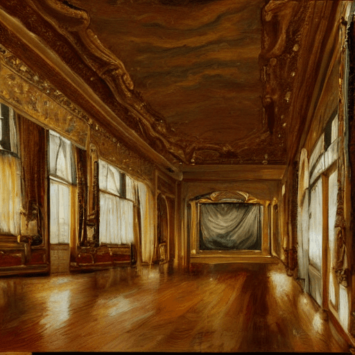 AI generated: Design d'intérieur de galerie de peinture HD, fosse de conversation de salon de rêve, parquet, haut ...