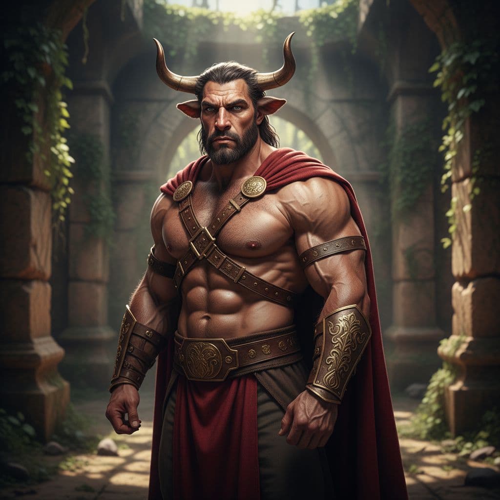 AI generated: Handsome muscular male minotaur 