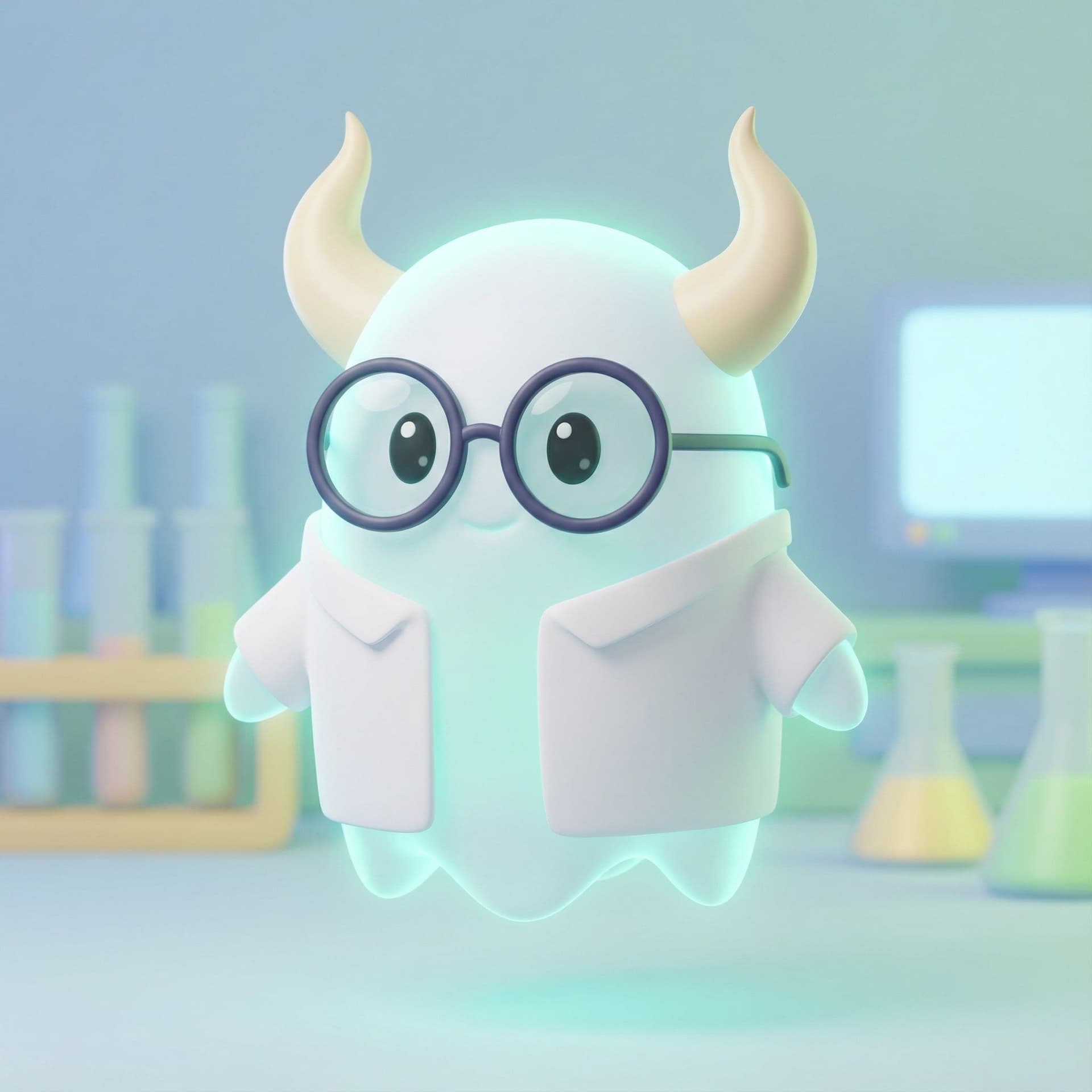 AI generated: A cute yet trustworthy ghost character designed for an AI experiment lab.
The ghost has a smooth, se...